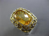 ESTATE LARGE 7.95CT DIAMOND & AAA CITRINE 14K WHITE & YELLOW GOLD FILIGREE RING