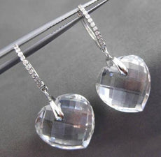 ESTATE LARGE 29.97CT DIAMOND & QUARTZ 14KT WHITE GOLD HEART HANGING EARRINGS