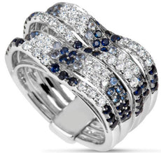 WIDE 1.85CT DIAMOND & AAA SAPPHIRE 18KT WHITE GOLD WEDDING ANNIVERSARY LOVE RING