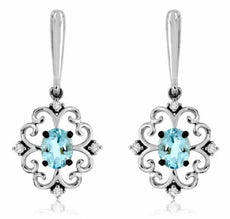 .68CT DIAMOND & AAA AQUAMARINE 14KT WHITE GOLD MULTI HEART OVAL HANGING EARRINGS