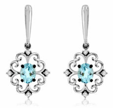 .68CT DIAMOND & AAA AQUAMARINE 14KT WHITE GOLD MULTI HEART OVAL HANGING EARRINGS