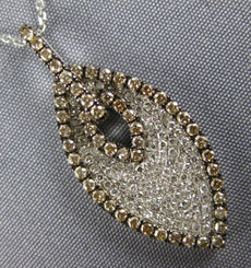 .70CT WHITE & CHOCOLATE FANCY DIAMOND 14KT WHITE GOLD TEAR DROP HANGING PENDANT