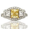 ESTATE LARGE 2.20CT WHITE & FANCY YELLOW DIAMOND 18K 2 TONE GOLD ENGAGEMENT RING