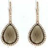 4.02CT DIAMOND & AAA SMOKY TOPAZ 14K ROSE GOLD PEAR SHAPE HALO HANGING EARRINGS