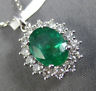 ESTATE LARGE 2.36CT DIAMOND & AAA EMERALD 18KT WHITE GOLD 3D OVAL HALO PENDANT