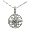 ESTATE .28CT DIAMOND 18KT WHITE GOLD 3D FLOWER CIRCLE OF LIFE MILGRAIN PENDANT