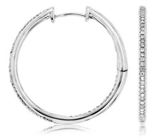 ESTATE .30CT ROUND DIAMOND 14KT WHITE GOLD 3D CLASSIC 2mm CIRCULAR HOOP EARRINGS