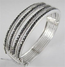 ANTIQUE WIDE 5.9CT DIAMOND 18KT W GOLD MULTI ROW BANGLE