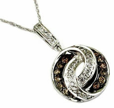 .38CT WHITE & CHOCOLATE FANCY DIAMOND 14KT WHITE GOLD CIRCULAR LOVE KNOT PENDANT