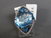 ESTATE LARGE 14.43CT DIAMOND & AAA BLUE TOPAZ 14KT WHITE GOLD 3D FLOWER FUN RING