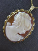 ANTIQUE LARGE 14KT YELLOW GOLD 3D CLASSIC HANDCRAFTED LADY CAMEO PENDANT #24044