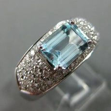 ESTATE WIDE 2.50CT DIAMOND & AAA AQUAMARINE 18KT WHITE GOLD 3D ENGAGEMENT RING