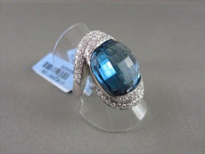 ESTATE WIDE 27MM 18KT WHITE 6.05CT AAA BLUE TOPAZ, DIAMONDS GOLD RING