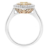 ESTATE .56CT WHITE & FANCY YELLOW DIAMOND 14KT TWO TONE GOLD HEART CLUSTER RING