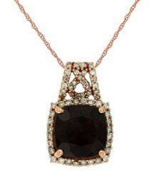 2.58CT DIAMOND & AAA RHODOLITE 14KT ROSE GOLD 3D CUSHION HALO FILIGREE PENDANT