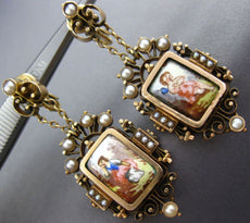 ANTIQUE AAA PEARL & ENAMEL 14KT YELLOW & ROSE GOLD 3D CLIP ON EARRINGS #21682