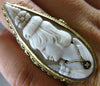 ANTIQUE MASSIVE .02CT DIAMOND 14KT WHITE & YELLOW GOLD LADY CAMEO FILIGREE RING