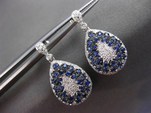 ANTIQUE 1.38CT DIAMOND & AAA SAPPHIRE 14KT WHITE GOLD 3D FLOATING DROP EARRINGS