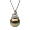 ESTATE .12CT DIAMOND & AAA TAHITIAN PEARL 18KT WHITE GOLD MILGRAIN SWIRL PENDANT