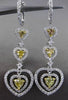 ESTATE LARGE 1.86CT WHITE & YELLOW DIAMOND 18KT 2 TONE GOLD HEART DROP EARRINGS