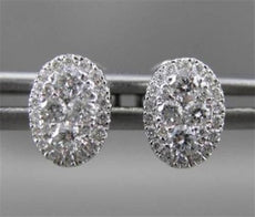 ESTATE .39CT ROUND DIAMOND 18KT WHITE GOLD OVAL CLUSTER STUD EARRINGS BEAUTIFUL