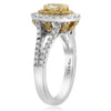 ESTATE 1.63CT WHITE & FANCY YELLOW DIAMOND 18KT 2 TONE GOLD HALO ENGAGEMENT RING