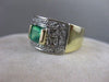 ANTIQUE WIDE 1.25CTW OLD MINE CUT DIAMOND EMERALD 14K GOLD BAND RING 12MM #2008