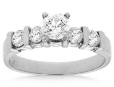 ESTATE .90CT ROUND DIAMOND 14KT WHITE GOLD 3D CLASSIC 5 STONE ENGAGEMENT RING