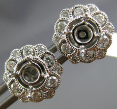 ESTATE .54CT DIAMOND 14K WHITE GOLD 3D HEXAGON FILIGREE SEMI MOUNT STUD EARRINGS
