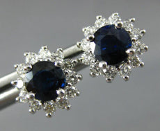 ESTATE 1.99CT DIAMOND & AAA SAPPHIRE 14KT WHITE GOLD FLOWER STUD EARRINGS #26506