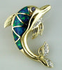 ESTATE LARGE 4.05CT DIAMOND & AAA OPAL 14KT YELLOW GOLD 3D HAPPY DOLPHIN PENDANT