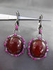 ANTIQUE LARGE 18.50CT DIAMOND & SAPPHIRE & AGATE 14K BLACK GOLD HANGING EARRINGS
