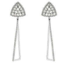 ESTATE 1.27CT DIAMOND 14K WHITE GOLD CLASSIC CLUSTER TRIANGULAR HANGING EARRINGS
