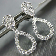 ESTATE .69CT DIAMOND 18KT WHITE GOLD 3D 2 IN 1 TEAR DROP STUD HANGING EARRINGS