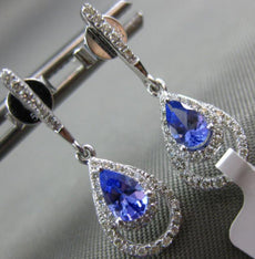 ESTATE .60CT DIAMOND & AAA TANZANITE 14KT WHITE GOLD TEAR DROP HANGING EARRINGS
