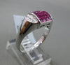 ESTATE WIDE 1.65CT DIAMOND & AAA RUBY 18KT WHITE GOLD SQUARE HALF MOON FUN RING