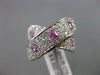 ESTATE LARGE 4CT ROUND DIAMOND & AAA PINK SAPPHIRE 14K WHITE GOLD 3D LOVE X RING