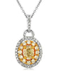 ESTATE LARGE 1.0CT WHITE & YELLOW DIAMOND 14K TWO TONE GOLD 3D OVAL HALO PENDANT
