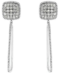 ESTATE LARGE 1.47CT DIAMOND 14KT WHITE GOLD 3D SQUARE CLUSTER ELONGATED EARRINGS