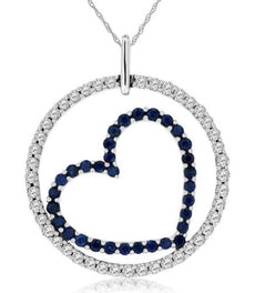1.80CT DIAMOND & AAA SAPPHIRE 14KT WHITE GOLD 3D HEART CIRCLE OF LIFE PENDANT