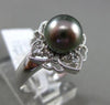 ESTATE LARGE DIAMOND 14KT WHITE GOLD 3D AAA TAHITIAN PEARL OPEN FLOWER RING