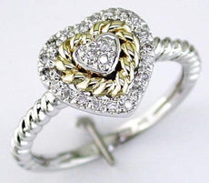 ESTATE .14CT DIAMOND 14KT WHITE GOLD 3D CLASSIC DOUBLE HEART ROPE LOVE RING