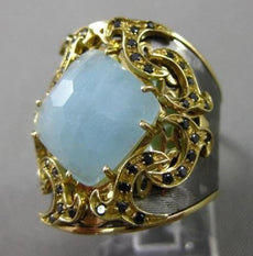 ANTIQUE 5.40CT SAPPHIRE & BLUE AGATE 18KT BLACK & YELLOW GOLD 3D FILIGREE RING