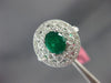 ESTATE 1.95CT DIAMOND & AAA EMERALD 18KT WHITE GOLD FLOWER OVAL ENGAGEMENT RING