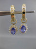 ESTATE 1.20CT DIAMOND & AAA TANZANITE 14KT YELLOW GOLD CLUSTER HANGING EARRINGS