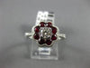 ESTATE WIDE 1.34CT DIAMOND & AAA RUBY 18KT WHITE GOLD 3D FLOWER ENGAGEMENT RING