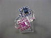 ANTIQUE 3.58CT PINK & BLUE SAPPHIRE 18KT WHITE GOLD 3D SQUARE HALO WAVE FUN RING