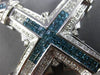 ESTATE MASSIVE 10.0CT WHITE & BLUE DIAMOND 14K WHITE GOLD FILIGREE CROSS PENDANT