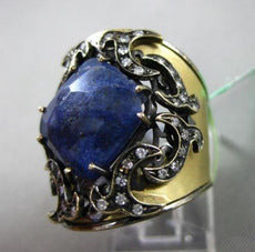 ANTIQUE LARGE 5.40CT DIAMOND & SAPPHIRE 18K BLACK & YELLOW GOLD 3D FILIGREE RING