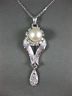 ANTIQUE .50CT OLD MINE DIAMOND AAA SOUTH SEA PEARL 14K WHITE GOLD PENDANT #21893